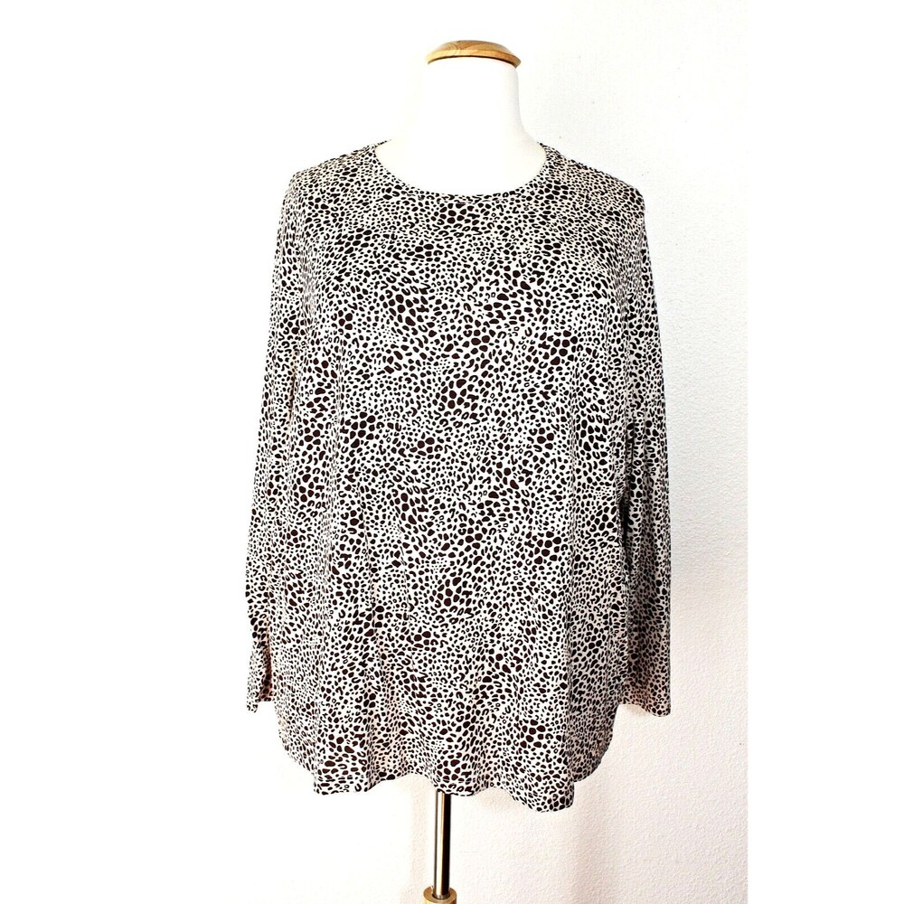 Comfy LANDS END Knit Tunic Top 3X 24-26W Beige Brown Animal Print Normcore #03